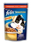 FELIX SENSATIONS  Феликс Cенсейшнс для взрослых кошек Говядина в желе с томатами 85 гр
